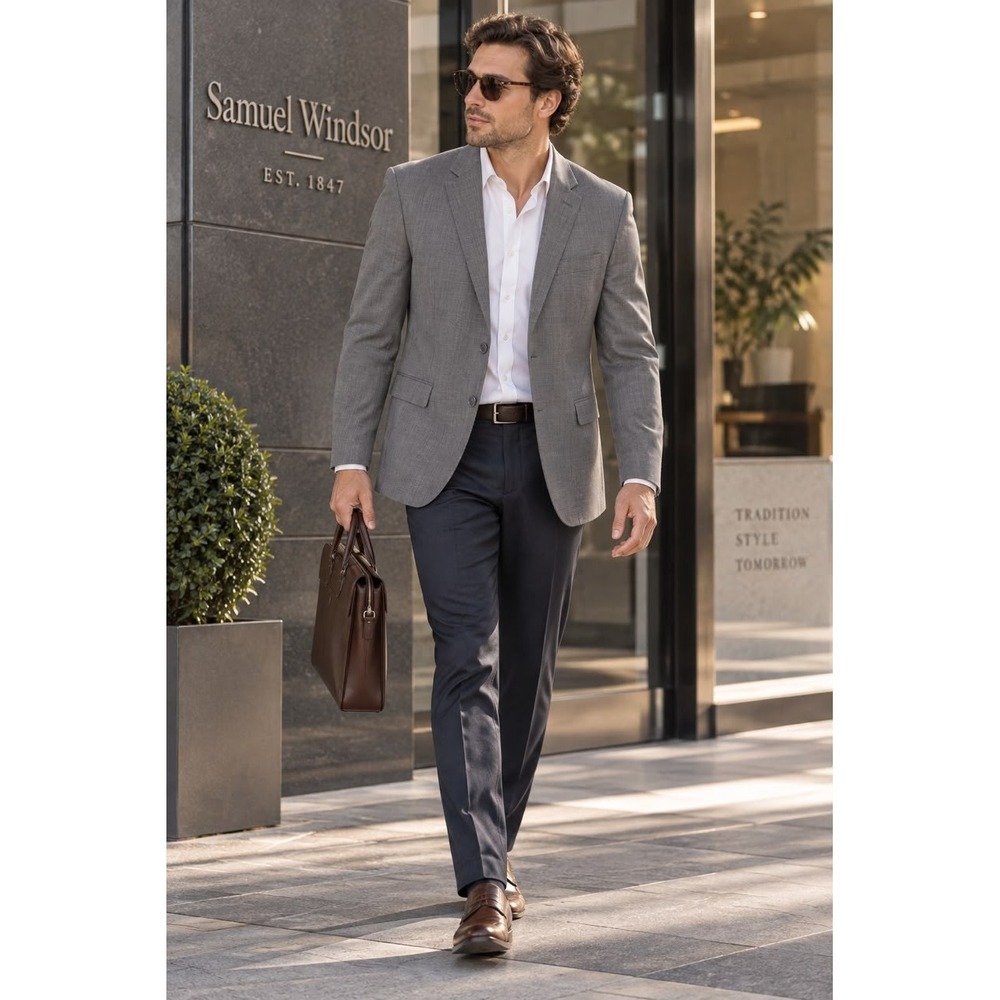 SAMUEL WINDSOR New 42R Suit Jacket Blazer 100% PURE WOOL Tonic Grey Sport Coat